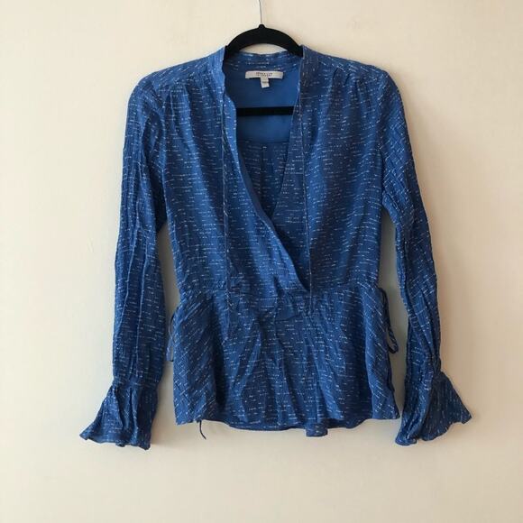 Derek Lam 10 Crosby Blue Silk Print Tie Blouse - Picture 2 of 6